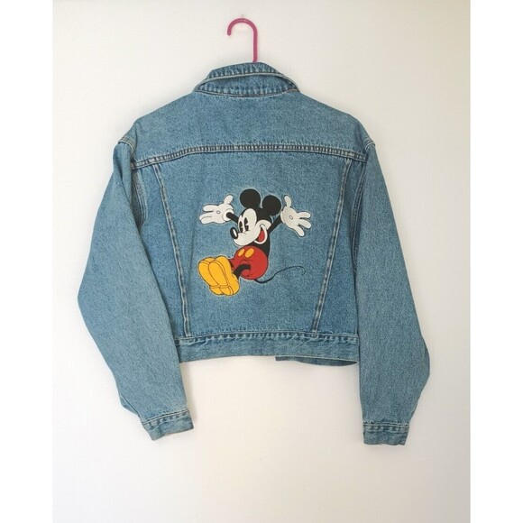 Vintage Disney Store Denim Jean Jacket Cropped Embroidered Mickey Mouse X-Large - Picture 15 of 16